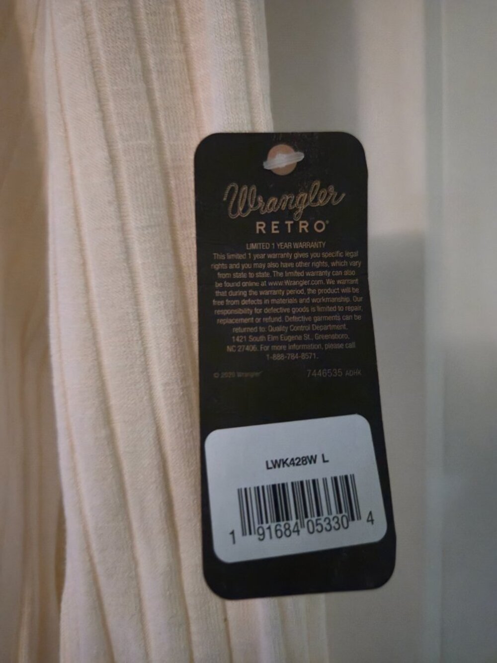 Wrangler Retro Ribbed Henley Top (Large, NWT) - Picture 3 of 4